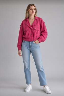 Vintage 80s Retro Gallery Hot Pink Bomber Windbreaker Jacket Oversized Small